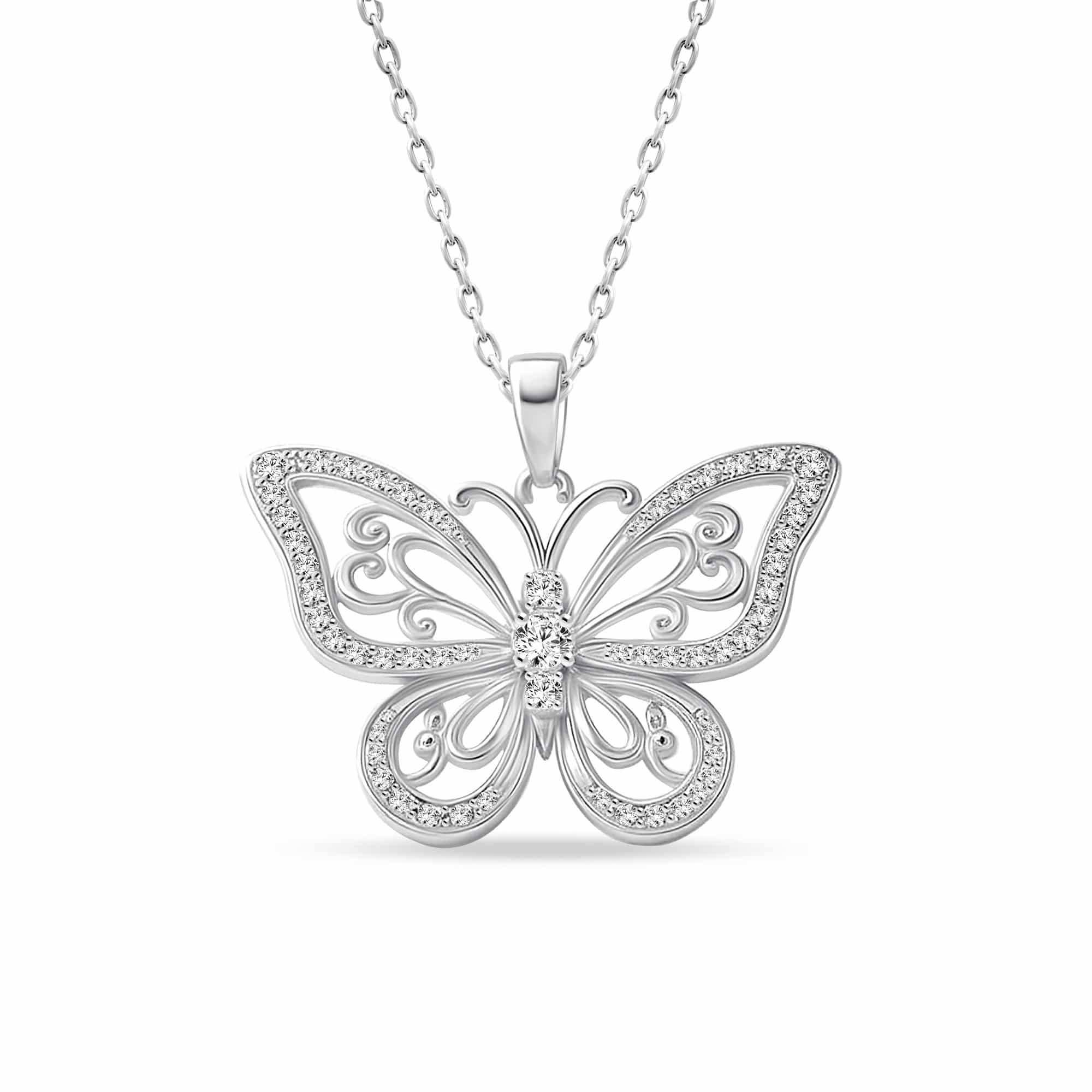 0.45 Karat IDL SERTİFİKALI Pırlantalı Tasarım Kelebek Kolye